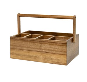 Acacia Wood Cutlery Organizer <b>Caddy</b> with Handle Rustic Flatware Storage Box for <b>Kitchen</b> Counter Dining Table Picnic and Buffet - Product Image 1