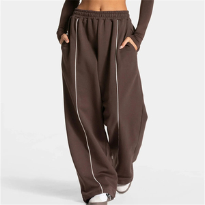 Pantalones Largos Rectos Unisex de Secado Rápido Estilo Hip Hop con Línea Lateral Blanca en Contraste, Pantalones Casuales de Estilo Urbano, Holgados y de Pierna Ancha - Product Image 3