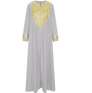 Vestido Abaya Maxi Modesto para Mujer, Manga Larga, Bordado Floral, Corte Holgado, Cuello Redondo, Poliéster, Uso Diario, Estilo de Medio Oriente - Product Image 2