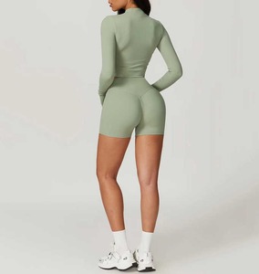 RTS Seamless Ribbed Polyester Yoga <b>Set</b> 2 Piece High Waist Tight Biker Shorts + <b>Square</b> Neck Sports Bra Workout Gym Activewear - Product Image 6