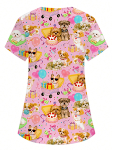 Blouse d'uniforme à imprimé chien mignon, col en V, poche poitrine, pour technicien/vétérinaire, personnalisable, vente en gros - Product Image 2