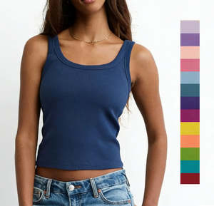 Camiseta de Tirantes Tejida para Mujer, con Logotipo Personalizado, de Algodón y Elastano, Ajustada, Sexy, para Club, Gimnasio, Deportiva, Corta y Acanalada - Product Image 1
