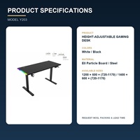 Bureau de jeu électrique modulaire moderne RGB avec réglage de la hauteur, verrouillage par minuterie et mémoire préréglée pour la maison, le bureau et l'e-sport