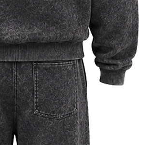 Conjunto Deportivo para Hombre, 100% Algodón, Lavado Ácido, 480 gsm, Alta Calidad, con Pedrería, Pantalones Largos con Cordón Ajustable, Ropa Casual - Product Image 4