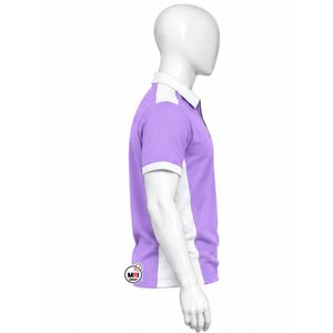 Polo zippé tricoté pour homme, violet et blanc, à blocs de couleur, séchage rapide, respirant, tendance, style sport décontracté, vente en gros - Product Image 3
