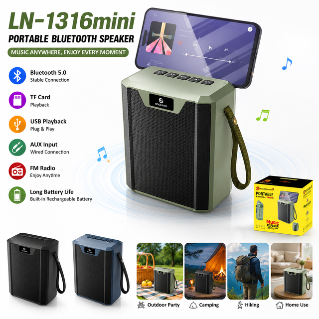 LN-1316mini Pocket Wireless Speaker 6W Loud Volume Audio Player Support USB TF Card Slot with Hand Strap Custom OEM Factory