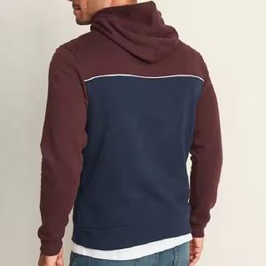 Sudadera con Capucha para Hombre, Diseño Color Block, Marrón y Azul Marino, Casual, Manga Larga, Bolsillo Canguro, Cordón Ajustable - Product Image 2