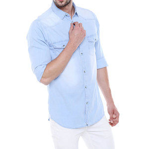 Western Style Men's Casual <b>Work</b> Denim Shirts with Pockets Breathable Anti-Wrinkle Long Sleeves Cowboy Shirt <b>Stand</b> Collar Winter - Product Image 2