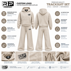 Ensemble de survêtement épais beige uni avec logo personnalisé, comprenant un sweat à capuche ample en molleton et un pantalon de survêtement baggy – Prix de gros - Product Image 2
