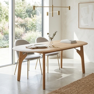 Modern Oval Solid Wood <b>Dining</b> <b>Table</b> Elegant Curved <b>Wooden</b> Furniture For <b>Rustic</b> Contemporary Home Decor Setup Art Design Pure Art - Product Image 3
