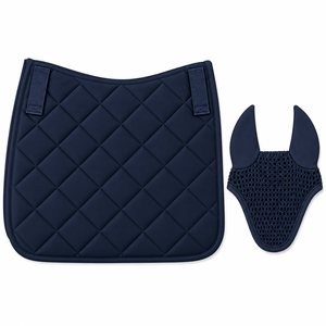 Twill Sports Navy Quilted Cotton & Polyester Dressage Saddle Pad with Mesh Neck Cover Set for Competition Use All-Purpose - Product Image 2