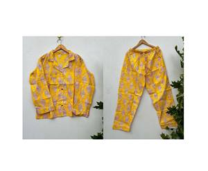 Conjunto de Pijama de Algodón Hecho a Mano para Mujer, Mangas Largas, Cuello en V, Cierre con Cordón, Estampado Floral, Ropa de Dormir Transpirable y Suave - Product Image 6