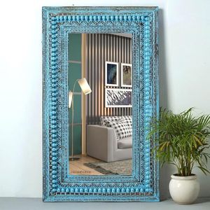 Decoración de Pared Rectangular de Madera Azul Rústica Tallada a Mano, Personalizada, con Acabado Envejecido, de 5mm de Grosor, para Sala de Estar o Entrada - Product Image 2