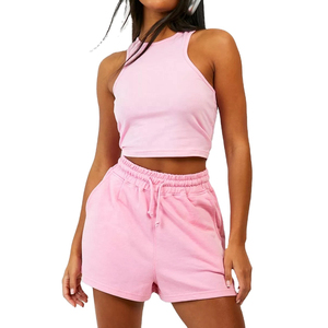 ชุดเซ็ตเสื้อกล้ามและกางเกงขาสั้น 2 ชิ้น สไตล์วินเทจลำลอง ผ้าแคนวาส ยืดหยุ่นสูง รุ่นใหม่ขายส่งสำหรับผู้หญิง ปี 2026 - Product Image 1