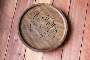 Bandeja de Servir de Madera de Nogal con Diseño de Hoja de Monstera Tallada, Estilo Rústico, de Una Sola Capa, para Cocina y Escritorio - Product Image 3