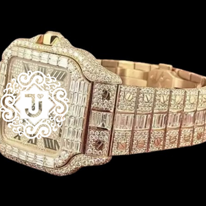 Reloj de Cuarzo con Incrustaciones de Diamantes en Oro Rosa, Esfera Redonda y Baguette con Números Romanos, Reloj de Pulsera de Lujo - Product Image 2