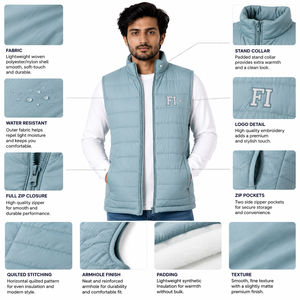 Gilet matelassé personnalisé léger sans manches pour homme, doudoune décontractée d'hiver pour l'extérieur, chauffe-corps, vente en gros OEM - Product Image 5