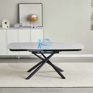 Bộ bàn ăn bằng đá 6 chỗ: bàn xoay, xoay, hình bầu dục và có thể mở rộng với ghế - Product Image 4