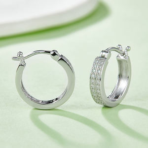 Boucles d'oreilles créoles unisexes en or massif 14K plaqué or rose, diamants certifiés IGI, taille brillant vintage, pour fêtes et usage quotidien - Product Image 3