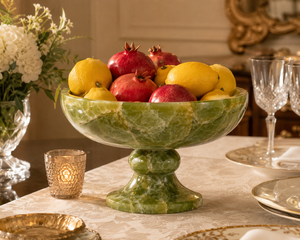 Bol sur piédestal en onyx vert naturel fait main, plat de service en pierre polie, centre de table décoratif pour salle à manger, hôtel, Feng Shui - Product Image 6