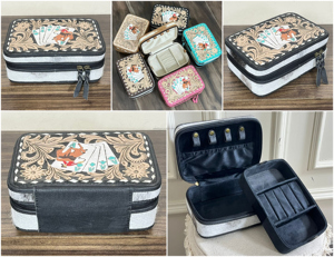 Custom Logo Eco-Friendly Hand <b>Tooled</b> <b>Leather</b> Jewelry Box Simple Style Genuine Cowhide <b>Leather</b> Jewelry Case for Girls Daily Uses - Product Image 2