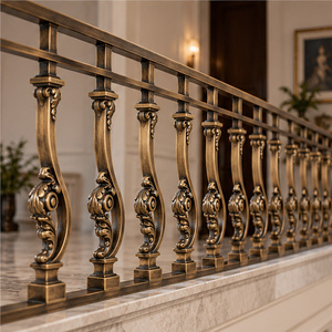 Curved Floral Bronze Railing with Ornate Balusters for Staircases <b>Metal</b> Handrail and Decorative Balustrade - Product Image 3