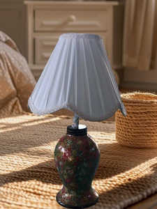 Floral Enamel Table Lamp White Pleated Shade Decorative Bedside Desk Light Home Decor - Product Image 5