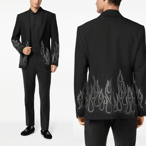 Unisex Luxury Black Rhinestone Flame <b>Suit</b> Blazer Crystal Embellished Evening Party Tuxedo Jacket Luxury Wear - Product Image 5