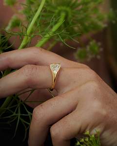 Triangle Cut Diamond <b>Cocktail</b> <b>Ring</b> 14K Solid <b>Gold</b> Bezel Setting Geometric Minimalist Unisex Everyday Wear - Product Image 6