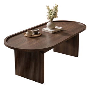 Mesa de Centro Moderna Minimalista de Madera con Forma Ovalada, Patas Plegables Resistentes, Madera Maciza para Sala de Estar, Oficina u Hogar - Product Image 1