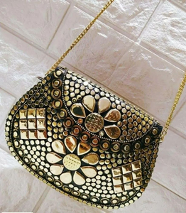 Wholesale FAIZA CRAFT <b>Silver</b>-Plated Mosaic Bohemian Patterns Metal Hardware <b>Clutch</b> Vintage Handmade Mosaic Stone Metal Crafts - Product Image 3