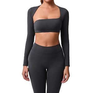 Ropa Deportiva para Mujer, Camiseta de Yoga sin Costuras de Color Sólido, Manga Larga, Top Corto para Entrenamiento, Secado Rápido, Transpirable, Conjuntos de Yoga - Product Image 2