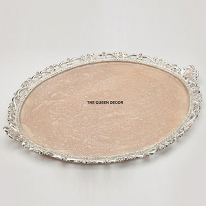 Plateau de service rond en aluminium métallique, finition argentée, style nordique rustique, idéal pour le café – Meilleur prix - Product Image 1