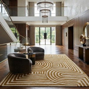 Tapis d'appoint abstrait moderne, géométrique, tufté à la main, en laine/coton, antidérapant, jaune crème, motif contemporain pour salon - Product Image 3