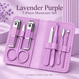 Juego de manicura de acero inoxidable de 7 piezas, kit de cortaúñas con cortacutículas, herramientas portátiles para el cuidado de las uñas en varios colores - Product Image 3