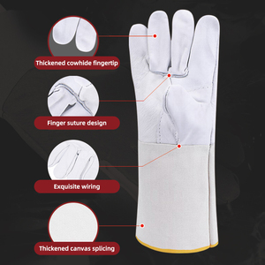 Gants de soudage en cuir de vachette blanc, résistants à la chaleur, durables, certifiés CE, 14 pouces, pour usage industriel, gants de soudage TIG. - Product Image 3