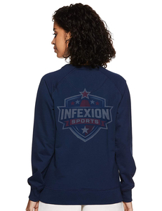 <b>Women's</b> <b>Navy</b> Blue Crew Neck Three Quarter Sleeve Sweatshirt Casual Solid Color Knitted 100% Cotton Breathable Spring Wear - Product Image 5