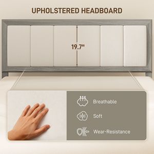 Letto a piattaforma illuminato a grandezza naturale con doghe in legno, facile da montare, stile legno MDF grigio, non richiede rete a molle - Product Image 4