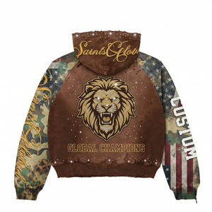 Sudadera con Capucha Extra Grande para Hombre, Estilo Vintage Lavado, Bordado Personalizado con Pedrería, Sudadera de Algodón Grueso, Estilo Urbano con Parches - Product Image 4