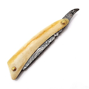 Handmade Custom Damascus Steel Razor Folding <b>Knife</b> <b>Bone</b> <b>Handle</b> Leather Sheath Survival Camping <b>Knives</b> A&M Enterprises - Product Image 2