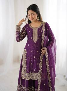 Conjunto de Kurti y Palazzo Festivo para Mujer con Trabajo de Lentejuelas - Product Image 3