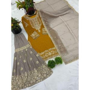 Conjuntos de Traje para Mujer con Bordado Intenso y Trabajo de Lentejuelas, Top-Bottom y Dupatta - Product Image 3