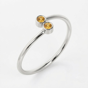 Bague Solitaire Rhaya Jewels Élégante et Luxueuse en Argent Sterling 925 Plaqué Rhodium avec Double Citrine Taillée, Sertissage Clos, Délicate et Tendance - Product Image 2