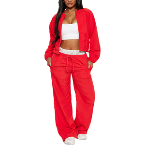 Women <b>Red</b> plain Nylon Windbreaker tracksuit set zipper nylon jacket unisex nylon windbreaker suit set custom design embroidery - Product Image 1
