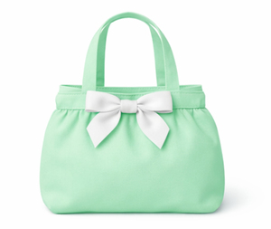 Custom logo Mint Green Mini <b>Canvas</b> <b>Tote</b> Bag with White Bow Handled style Storage Bag for Baby Shopping Medium Size Daily Use - Product Image 1