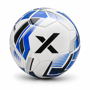Ballon de football d'entraînement personnalisé pour équipe |   Blanc Bleu Noir |   Logo X |   Fabricant OEM ODM |   Design haut de gamme |   Qualité supérieure - Product Image 1