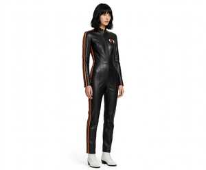 Ensemble veste et pantalon de moto en cuir noir et orange pour homme, équipement de protection pour la conduite - Product Image 2