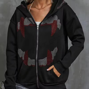 Sweat-shirt polaire zippé intégral pour homme, 100% coton, 500 g/m², épais, avec strass, style Y2K vintage délavé à l'acide, pour l'hiver - Product Image 4