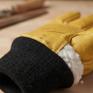 Heavy Duty Driver Style <b>Leather</b> Work Gloves Yellow Goat Grain <b>Leather</b> With Black Safety <b>Cuff</b> For Construction & Industrial Use - Product Image 4