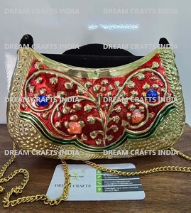 Classic DREAM CRAFTS INDIA Bag Metal Carved Multi Colouring Design Beautiful Dangling Chain Brass Clutch <b>Purse</b> Promotion - Product Image 6